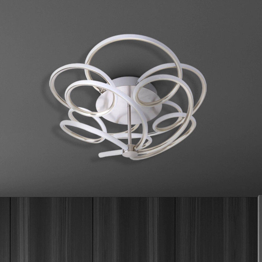 LED-taklampe Rizado, trinn-dimmer, satinert nikkel