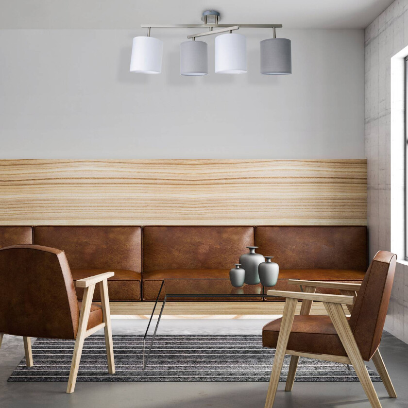 Taklampe Tilde, fire tekstilskjermer, grå/hvit