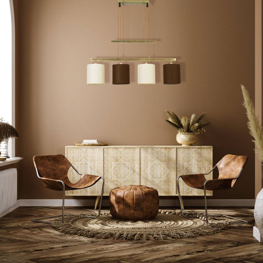 Hengelampe Tilde tekstilskjermer 4 lys brun/beige