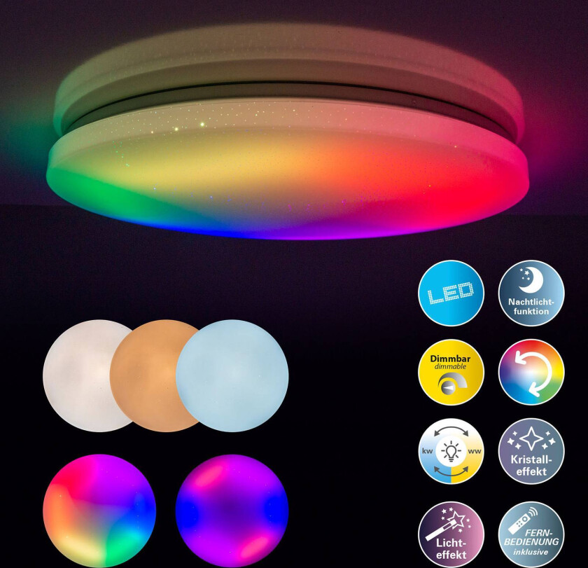 Rainbow LED-taklampe, dimbar, RGBW, nattelys