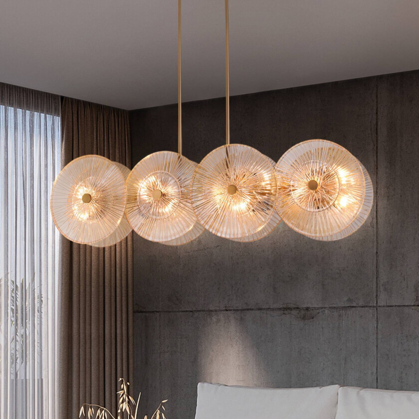 hengelampe Aster, glass, lengde 101 cm, 8 x E14