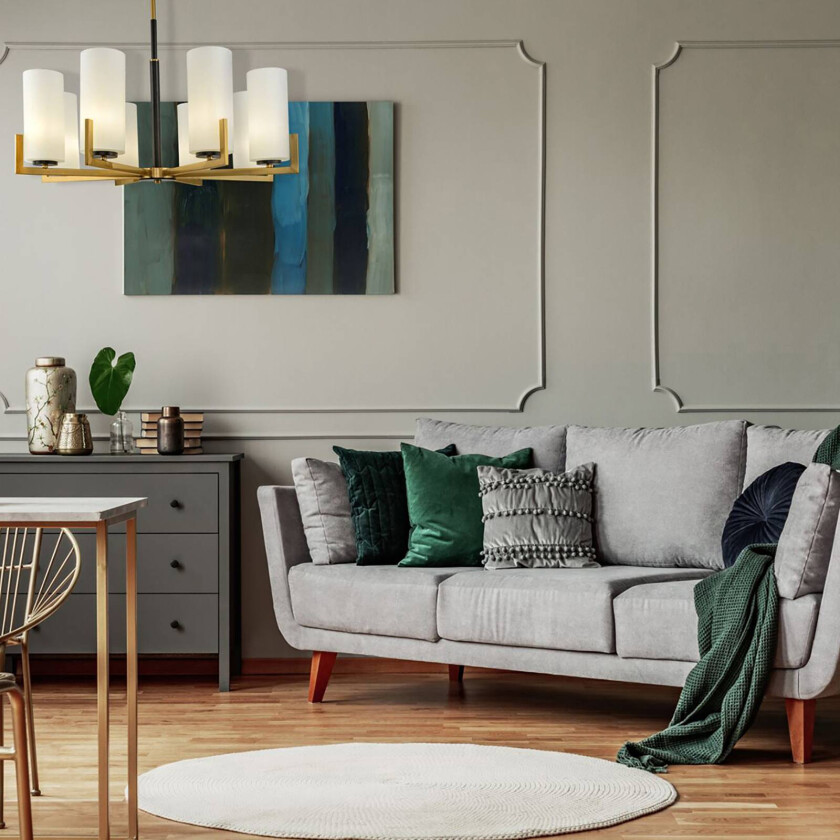 Fortano lysekrone 8 lyskilder glasskjermer