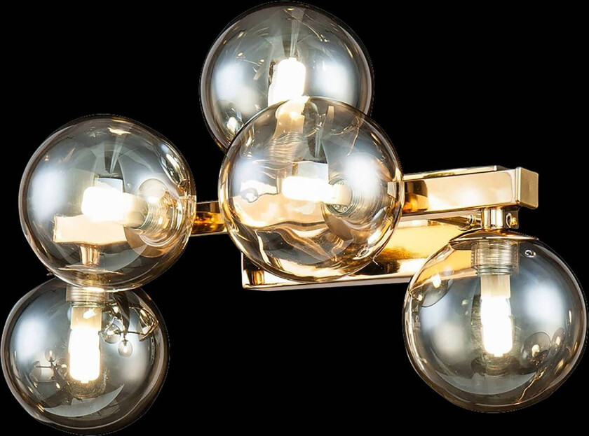 Dallas vegglampe med 5 glasskuler, gull