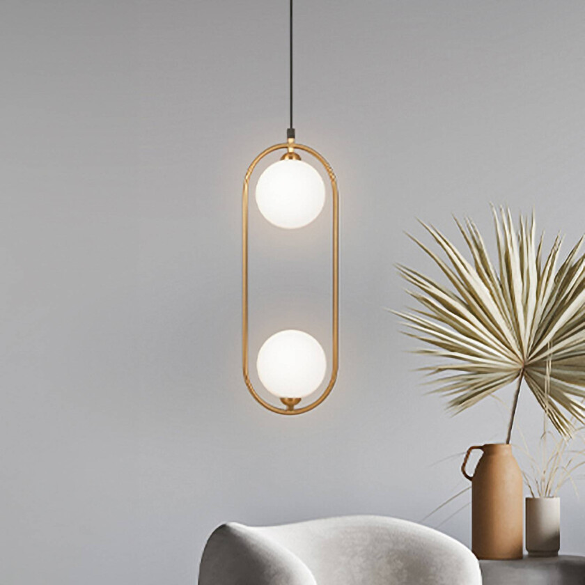 ring hengelampe 2 lyskilder messing/hvit