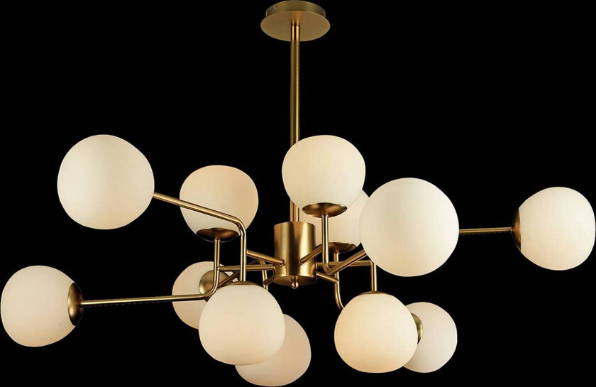 Erich lysekrone 12 lyskilder messing/hvit