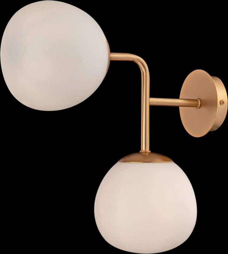 Erich vegglampe i messing med to glasskjermer