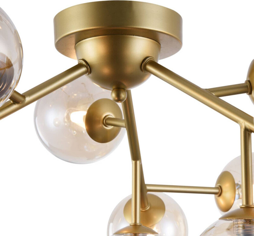 Dallas taklampe med 12 glasskuler, gull