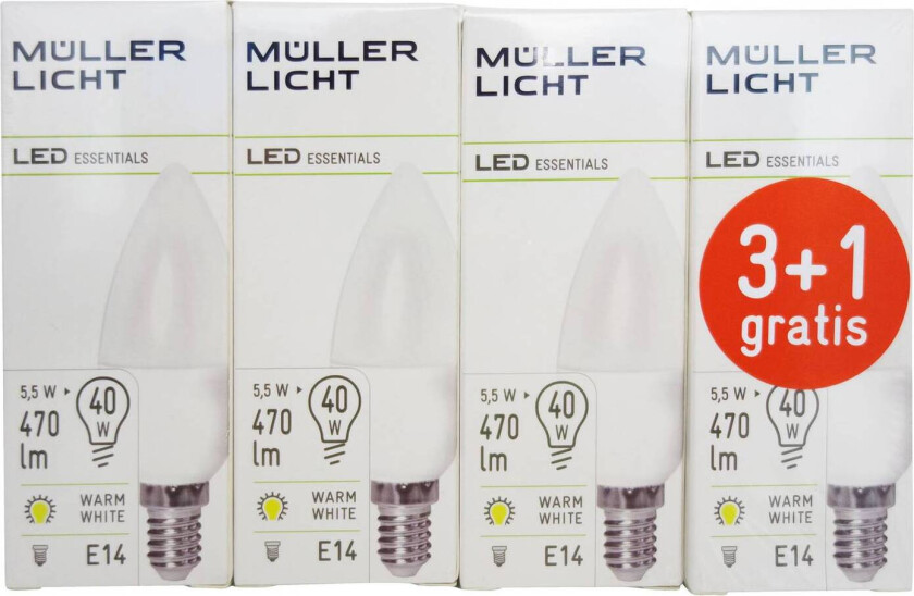 LED-mignon E14 5,5W 2 700 K sett 3+1 470lm matt