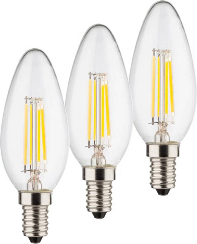 LED stearinlyspære E14 4W 2 700K Filament sett med 3 stk