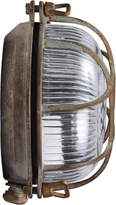 Utevegglampe Tortuga antikkmessing, klart glass