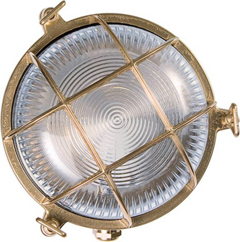 Utendørs vegglampe Tortuga i messing, klart glass