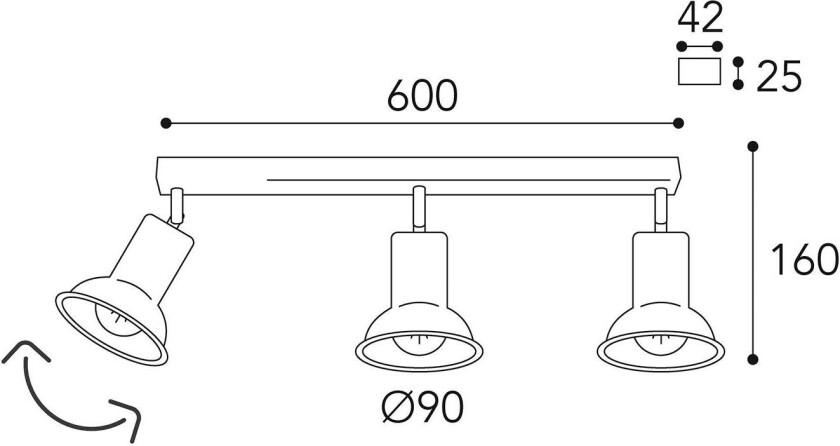 Genziana 1421.E27 taklampe 3 lyskilder messing