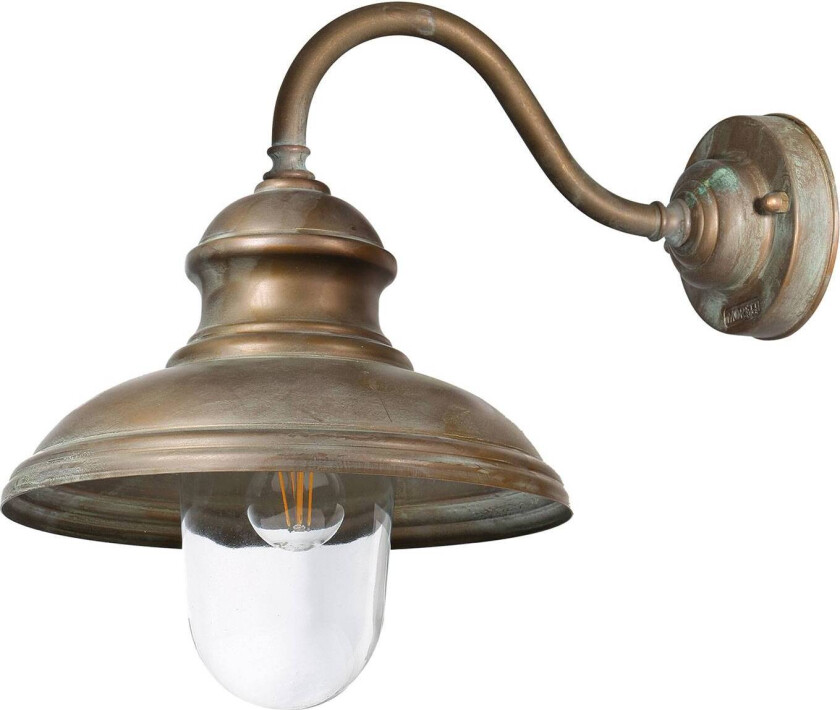 Little Mill 3351 utendørs vegglampe, antikk messing, klart glass