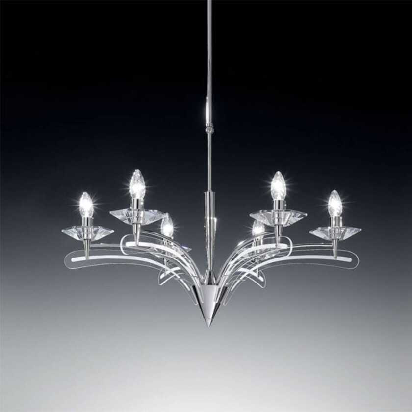 Lysekrone ICARO med krystall, 6 lys, krom