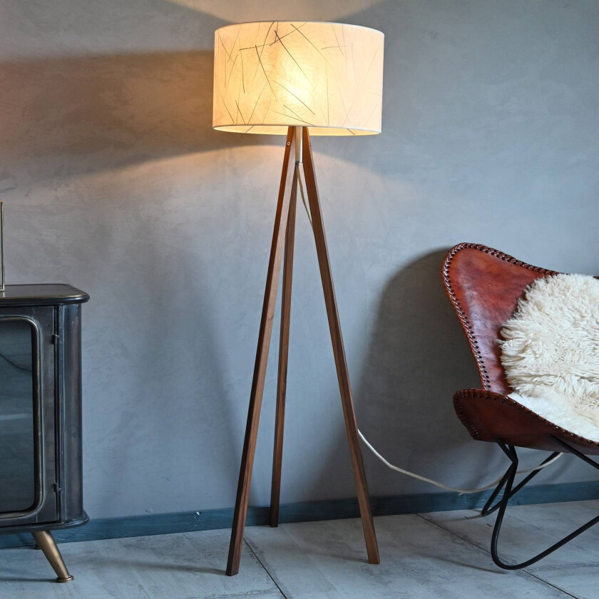 Ligno gulvlampe, valnøtt/blader hvit