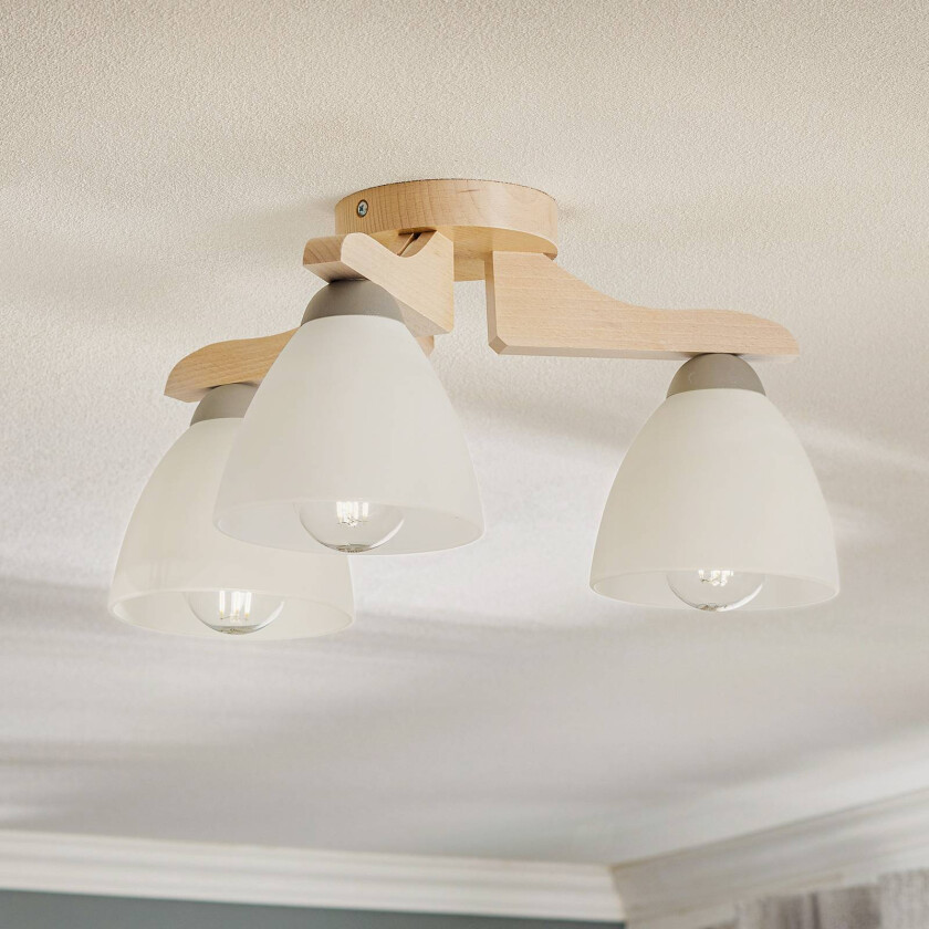 Haro taklampe, hvit bøk/hvit, 3 lyskilder