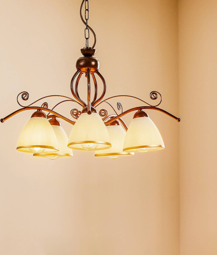 Hengelampe Roma i hvit og brun, 5 lyskilder