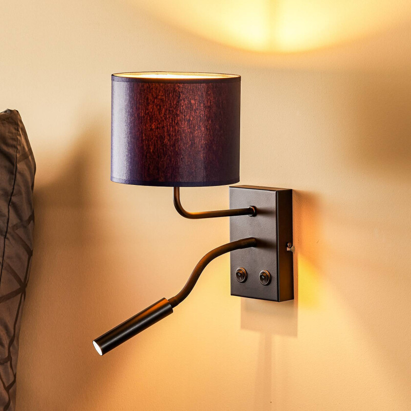 Vegglampe Soho, sylinderformet, leselys blå/gull