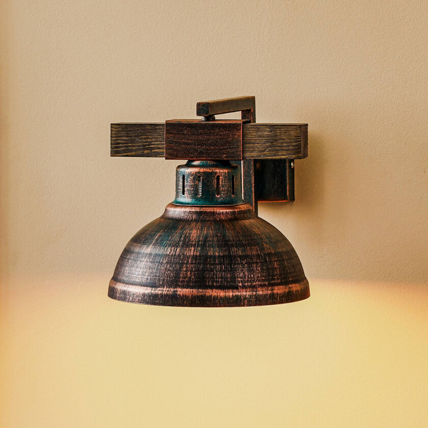 Hakon vegglampe, rustbrun/naturlig treverk