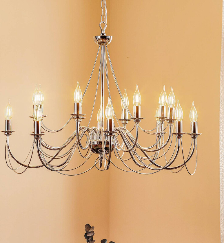 Retro lysekrone, 16 lyskilder, krom