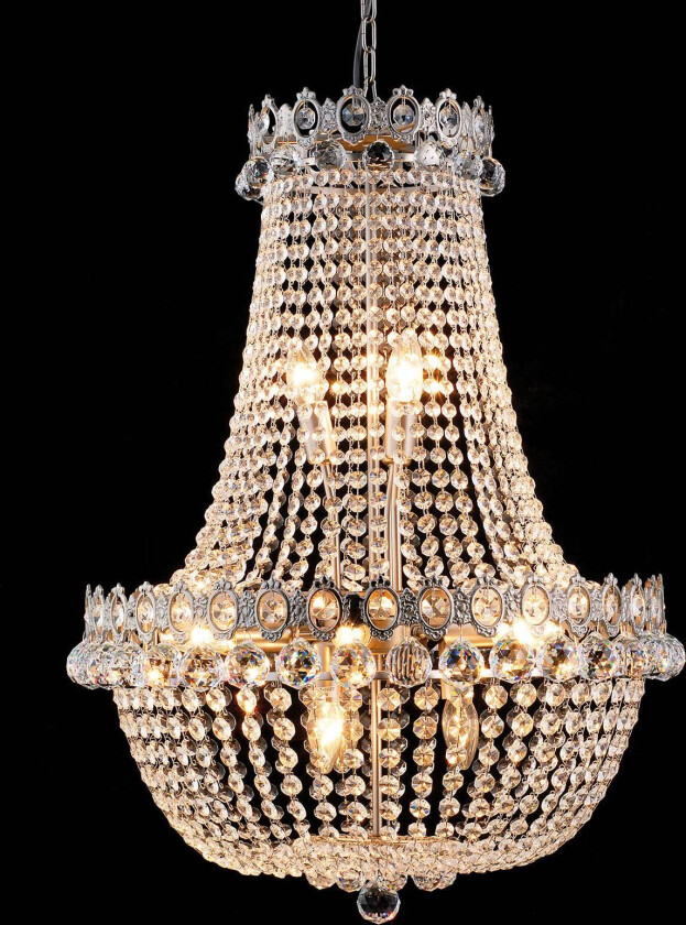 CR55 lysekrone, 12 lyskilder, med glassforheng