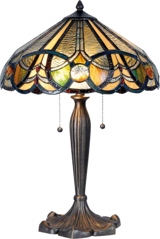 5299 bordlampe, Tiffany-stil, to trekkbrytere