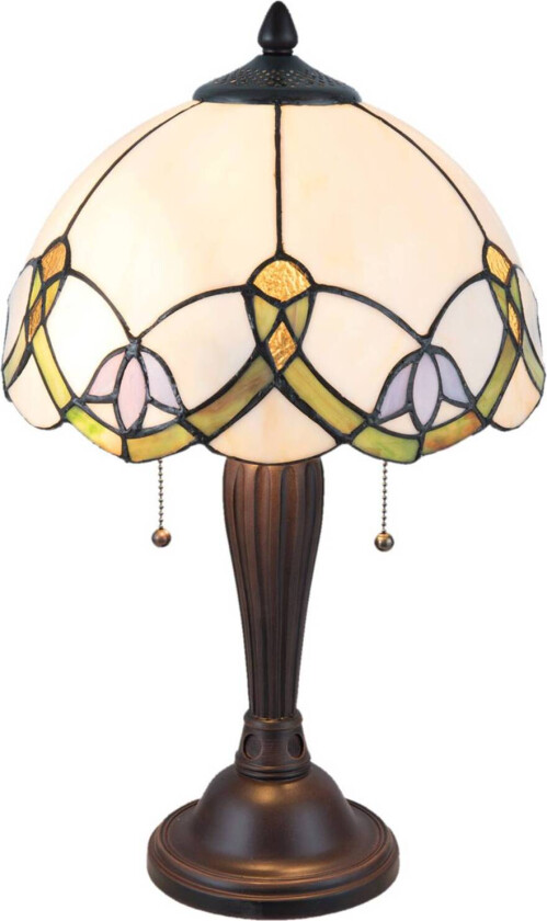 5918 bordlampe med hvit-fargerik Tiffany-design