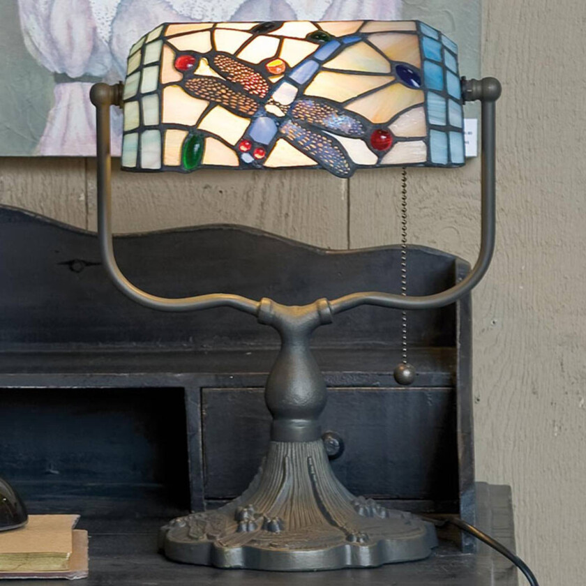 Banklampe Dragonfly i Tiffany-stil