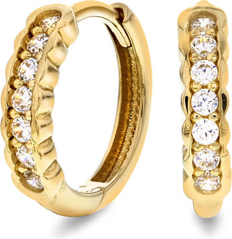 , Øreringer i 585 gult gull med zirkonia