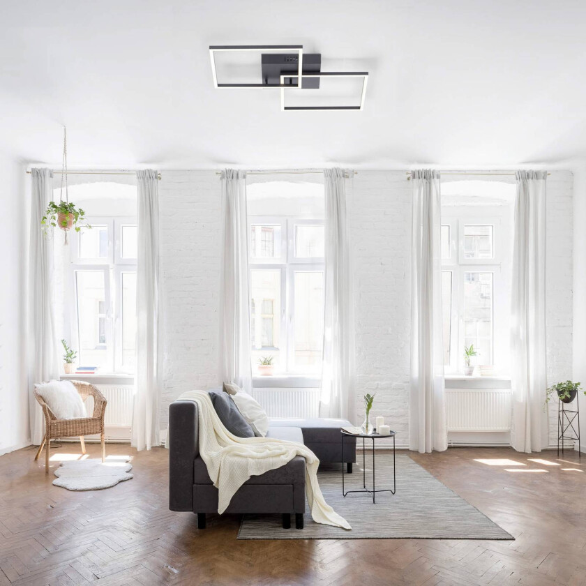 LED-taklampe Iven, dim, svart, 53x53cm