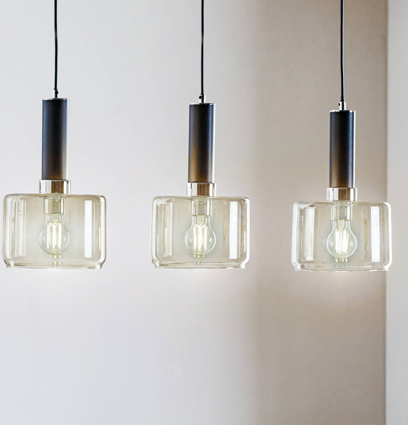 Hengelampe Viva, røyk/svart/krom, 3 lyskilder