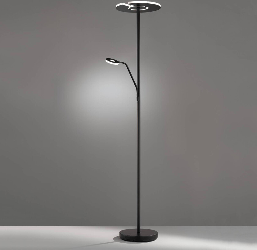 LED-gulvlampe Dent, svart, metall, 180 cm, CCT, lesearm