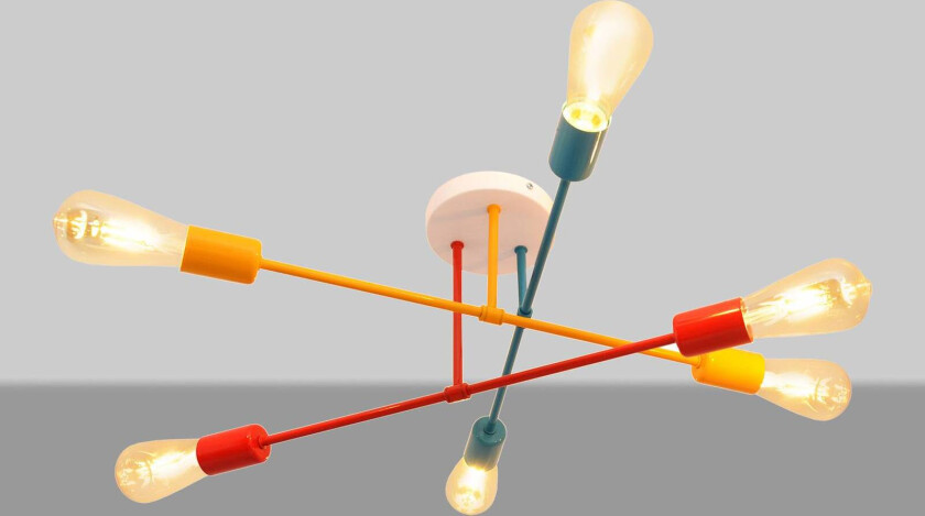 Taklampe Cambridge, 6 lyskilder oransje-rød-turkis