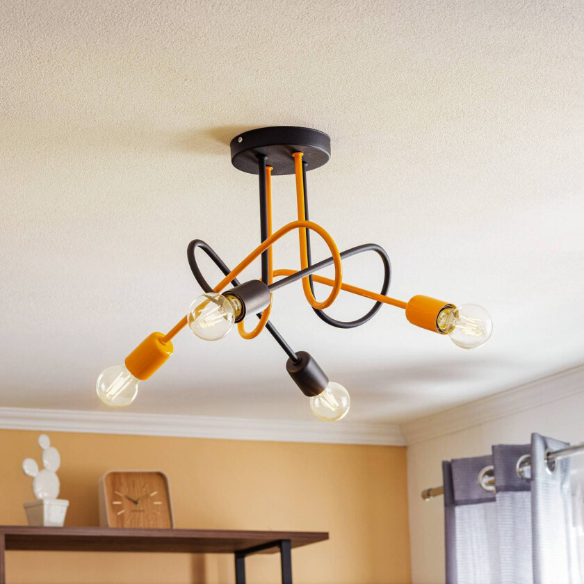 Taklampe Cambridge, 4 lyskilder, svart-oransje