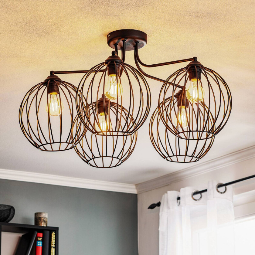 Cumera taklampe med cage-skjermer, versjon med fem lamper