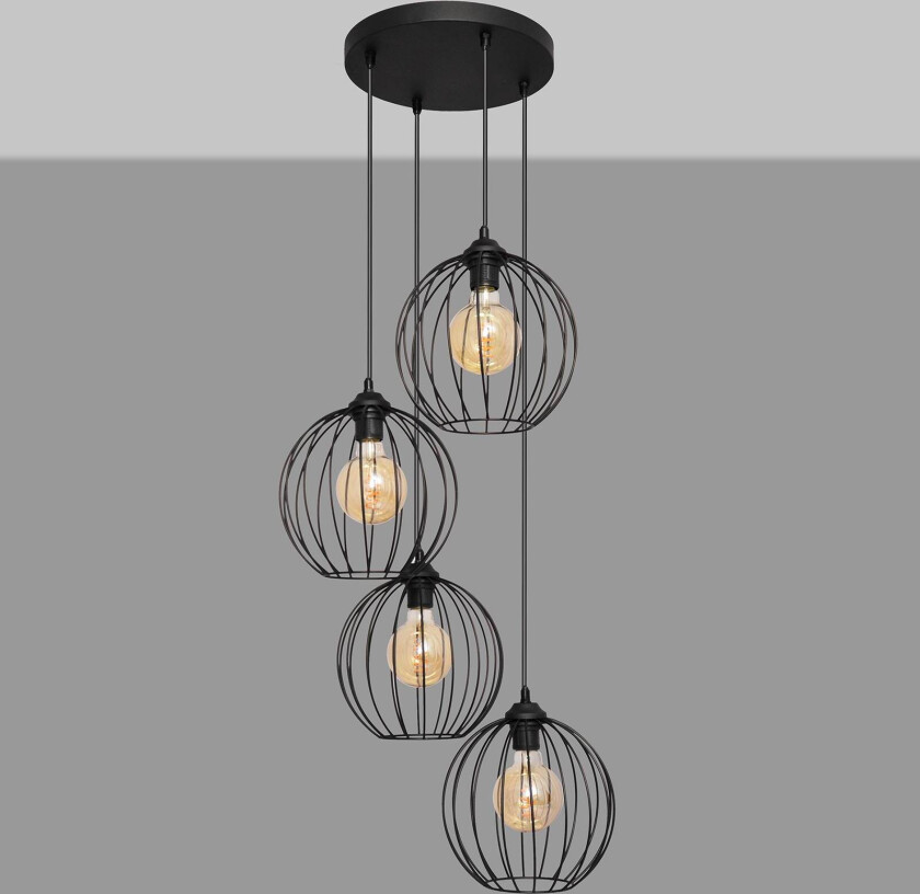 Cumera pendellampe i svart, fire lys, rund