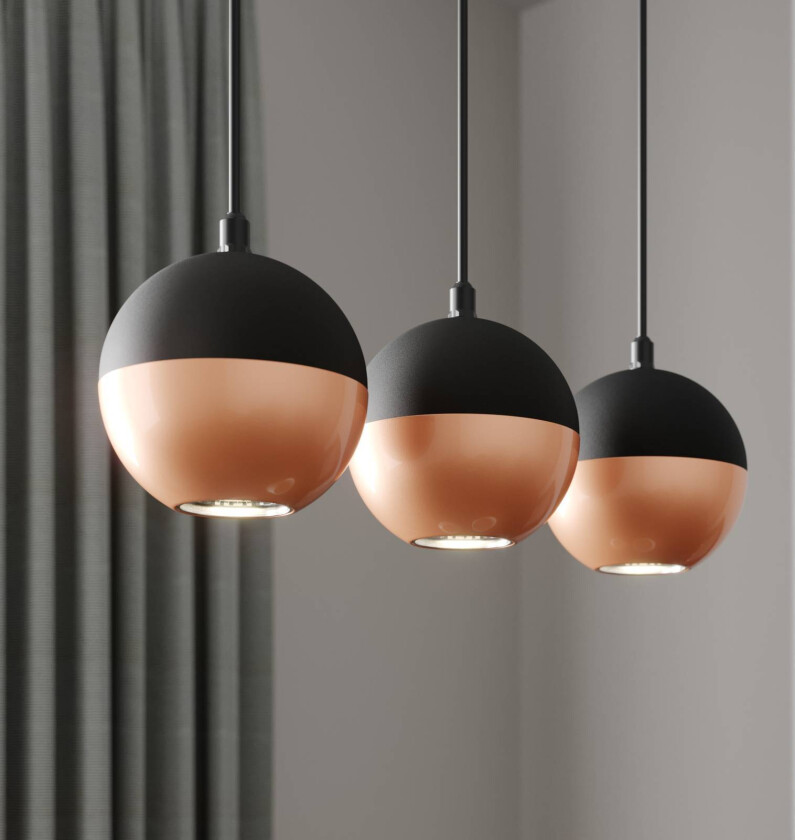Hengelampe Midnight, svart/kobber 3 lyskilder lang