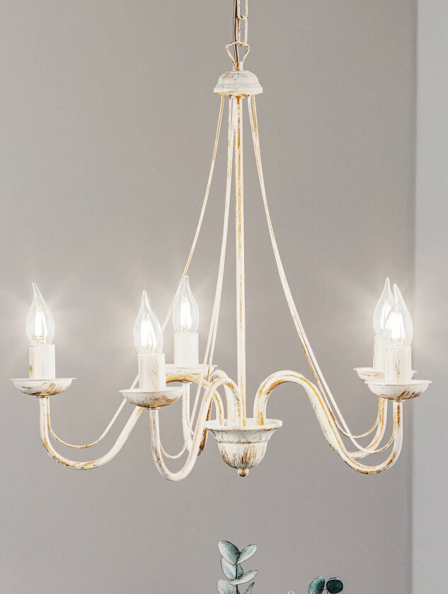 Malbo lysekrone med fem lys i hvitt