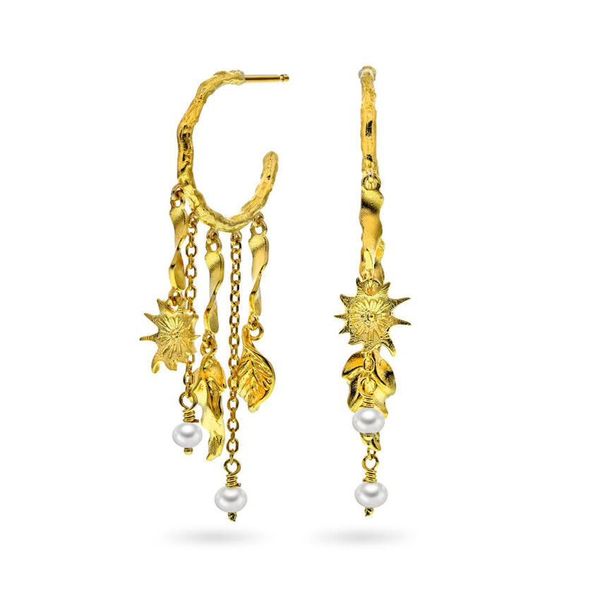 Shapes by Gulldia, Boho øredobber i forgylt 925 sølv med med keshi perler