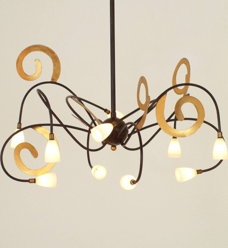 Ekstravagant LED-pendellampe Lunapark, brun, gull