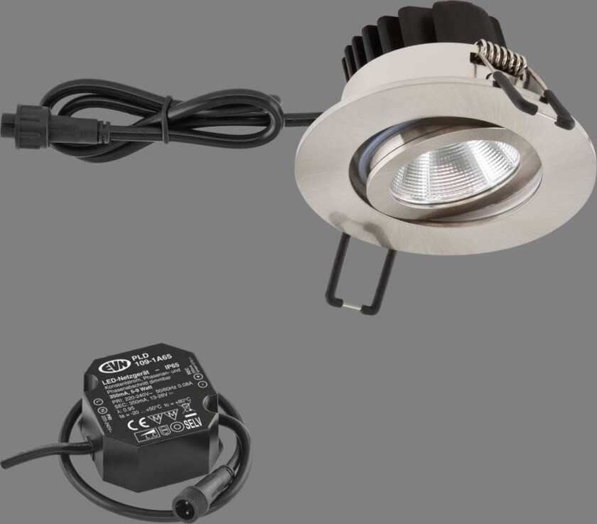 PC65 innfellingslampe, rund, 3 000 K stål