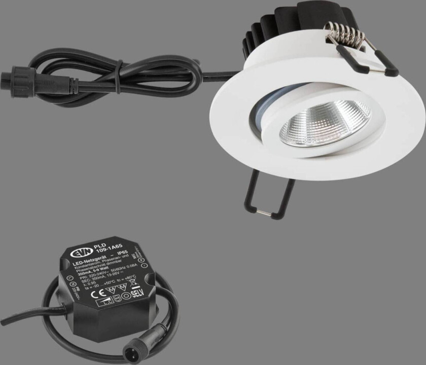 PC65 innfellingslampe, rund, 3 000 K hvit