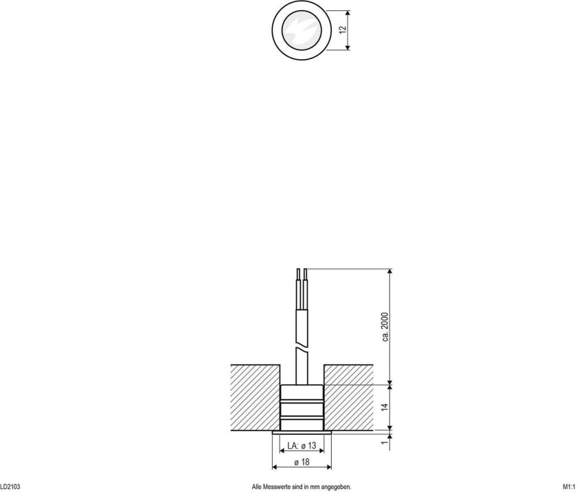 LD2103 lampe 12V IP68 Ø1,8cm 0,2W blå