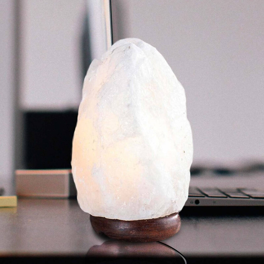 Saltkrystall-bordlampe Stone, hvit