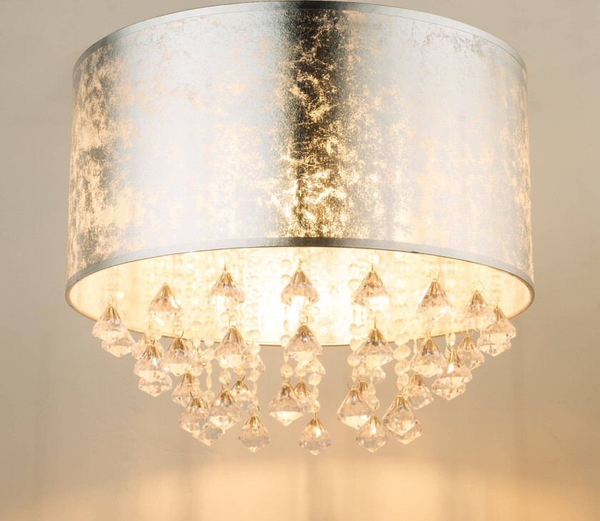 Taklampe Amy med akrylkrystaller, bladsølv