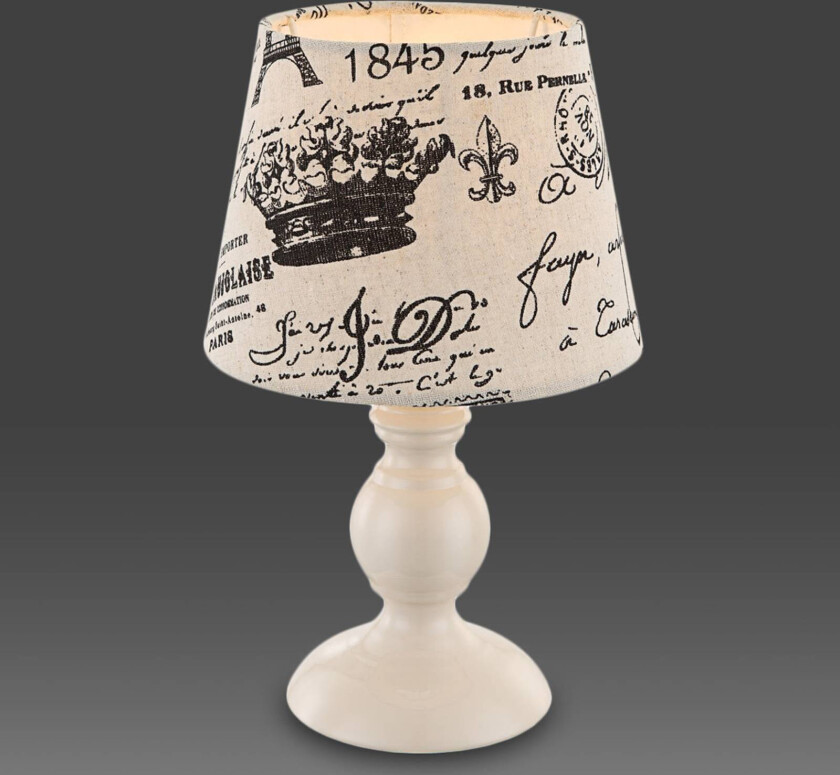 Med svart skrift - bordlampen Jolanda