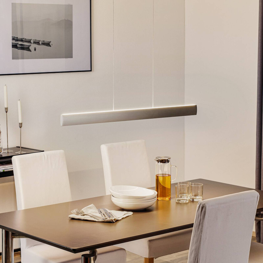 LED-hengelampe Runa, nikkel, lengde 92 cm