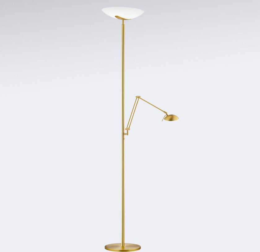 LED-gulvlampe Lya med leselampe, matt messing