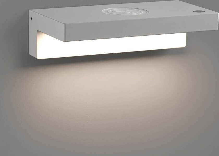 LED-vegglampe Well, USB + wireless charger, hvit