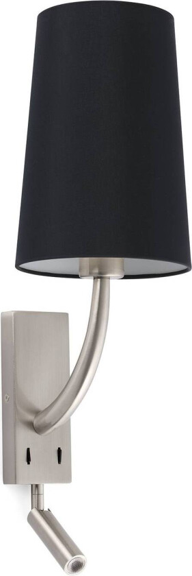 Vegglampe Rem med LED-leselampe, svart/nikkel